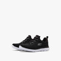 Black and white Skechers Womens Summits Lace Up Sneakers, featuring mesh uppers and a comfortable design, shown from a side