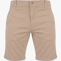 Light beige Soviet Boys Fortune Chino Shorts for kids, featuring front pockets, belt loops, and rolled hems, presented