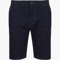 Soviet Boys Strikers Bull skinny denim shorts in dark navy blue, front view with button closure and belt loops.