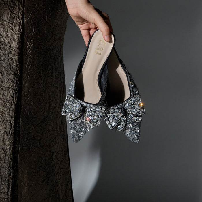 Sparkly Black Mule Heels