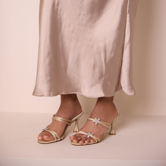 Starry Gold Satin Heels