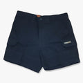 Dark navy Sterling men's cargo shorts, featuring multiple pockets, displayed laid flat on a surface.