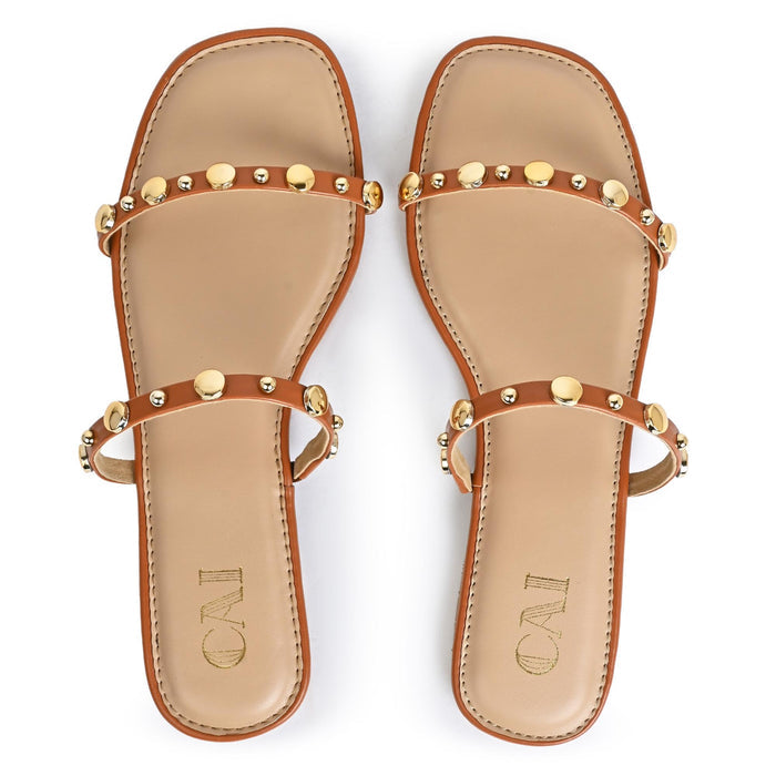 Strapped Rivet Flats- Tan
