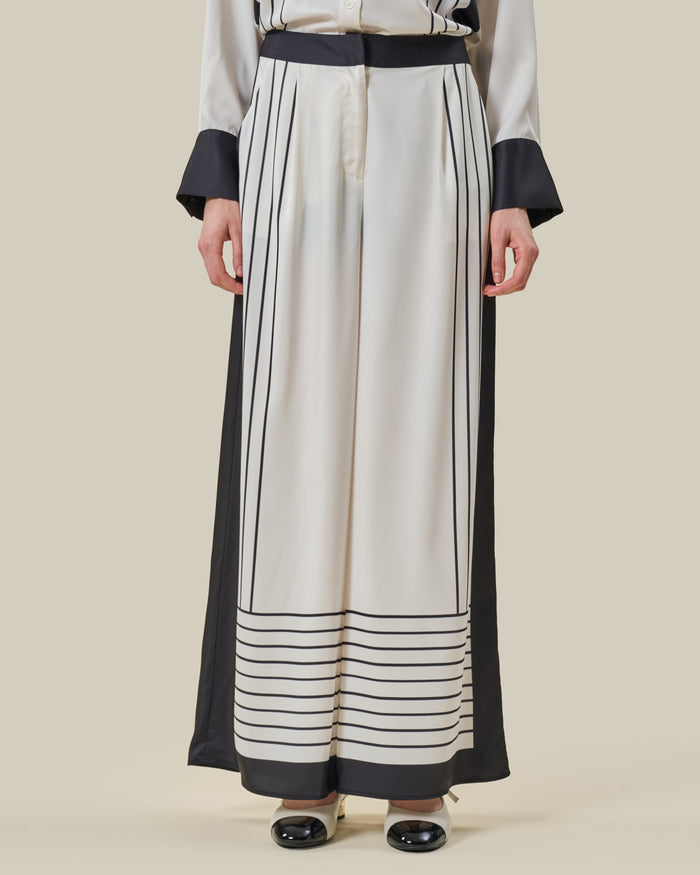 Stripe Print Silk Wide-Leg Trousers