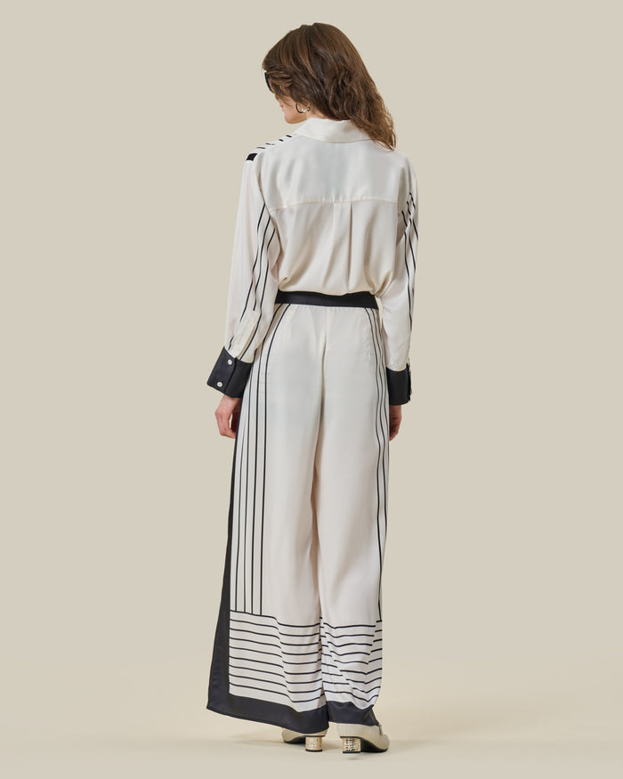 Stripe Print Silk Wide-Leg Trousers