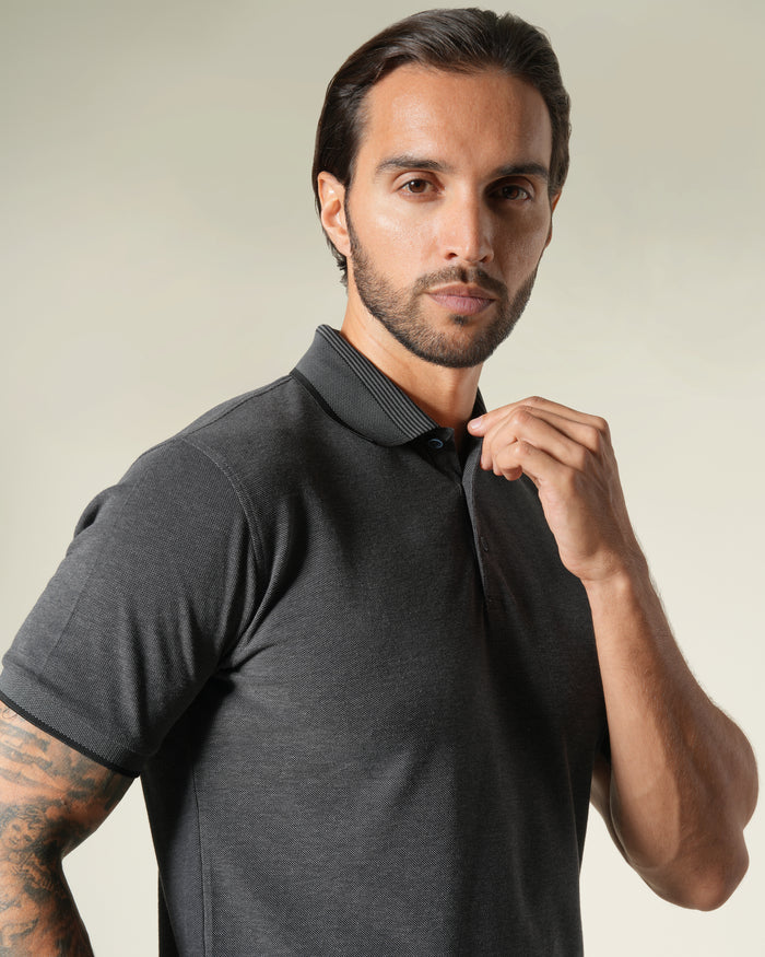 Striped Collar Cotton Polo Shirt