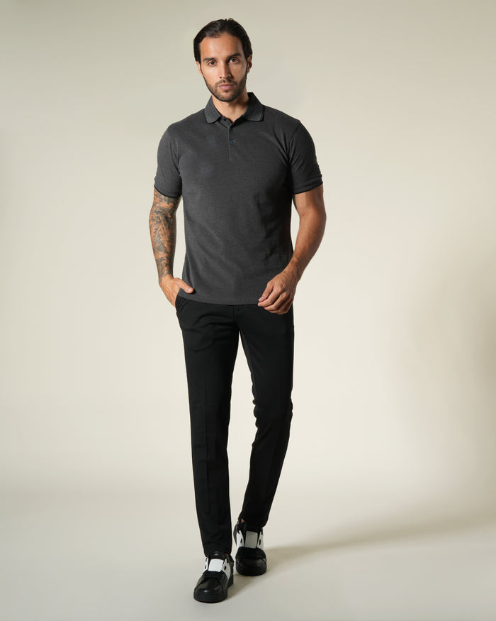 Striped Collar Cotton Polo Shirt