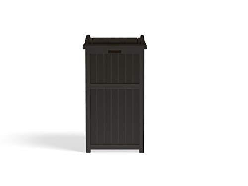 Suncast 33 Gallon Can Resin Outdoor Trash Hideaway with Lid Use in Backyard, Deck, or Patio, Brown