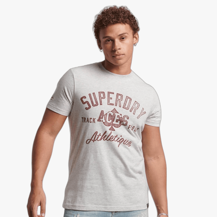Superdry Mens Athletc College Print Short Sleeve Tee Birut Grey Marl Superdry