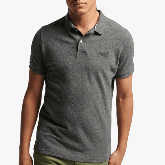 Superdry Mens Classic Short Sleeve Pique Golfer Rich Charcoal Superdry
