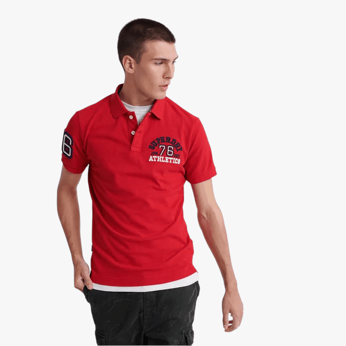 Superdry Mens Classic Superstate Short Sleeve Golfer Rouge Red Superdry