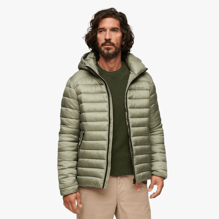 Superdry Mens Hooded Fuji Sport Padded Hooded Jacket Light Khaki Green Superdry