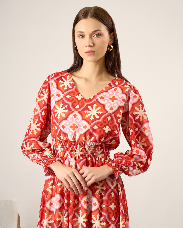 Tile Print Maxi Dress
