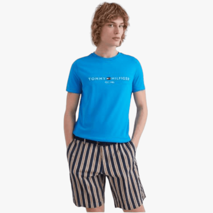 Tommy Hilfiger Mens Logo Short Sleeve Tee Blue Tommy Hilfiger