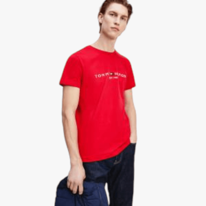 Tommy Hilfiger Mens Logo Short Sleeve Tee Red Tommy Hilfiger