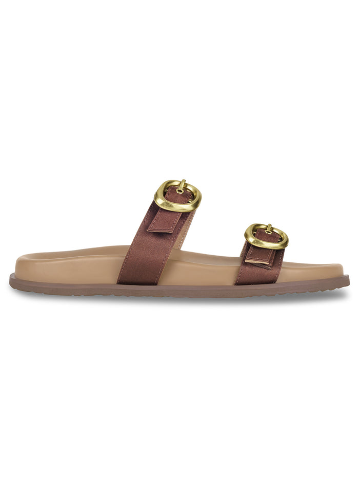 Twin Buckle Brown Slides