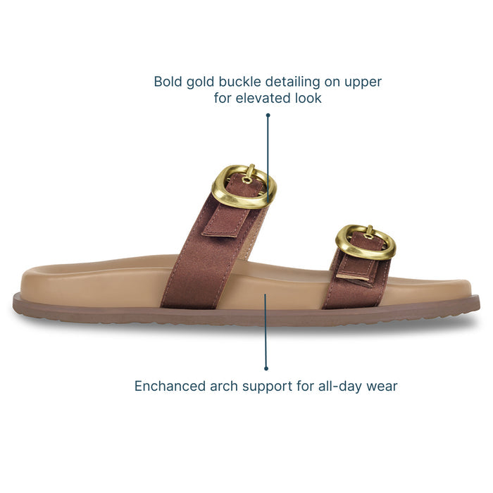 Twin Buckle Brown Slides