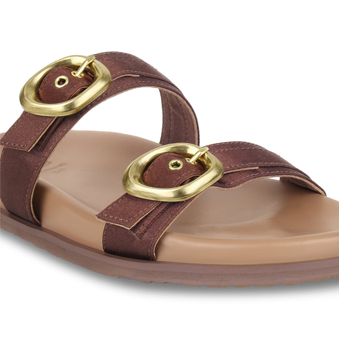 Twin Buckle Brown Slides