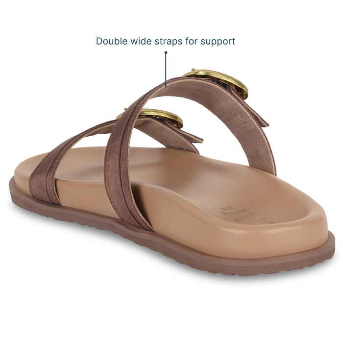Twin Buckle Brown Slides