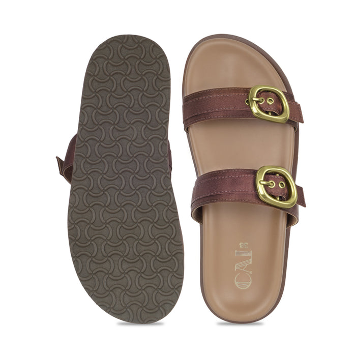 Twin Buckle Brown Slides