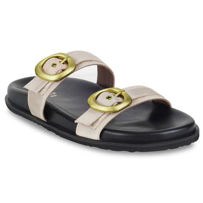 Twin Buckle Gold Slides
