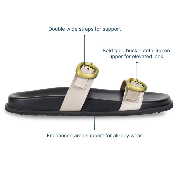 Twin Buckle Gold Slides