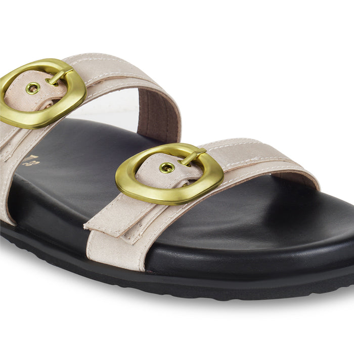 Twin Buckle Gold Slides