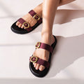 Twin Buckle Maroon Slides