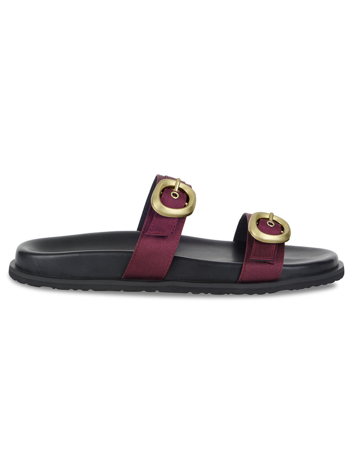 Twin Buckle Maroon Slides
