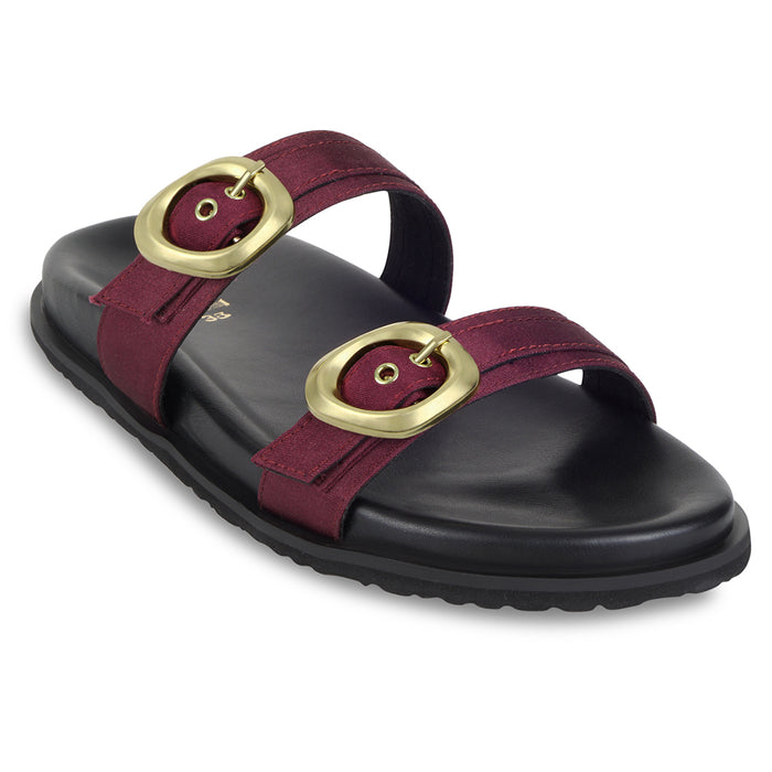 Twin Buckle Maroon Slides