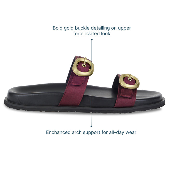 Twin Buckle Maroon Slides