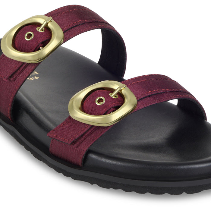 Twin Buckle Maroon Slides