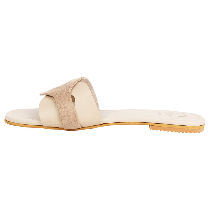 Two Tone Interlocked Beige Flats for Ladies