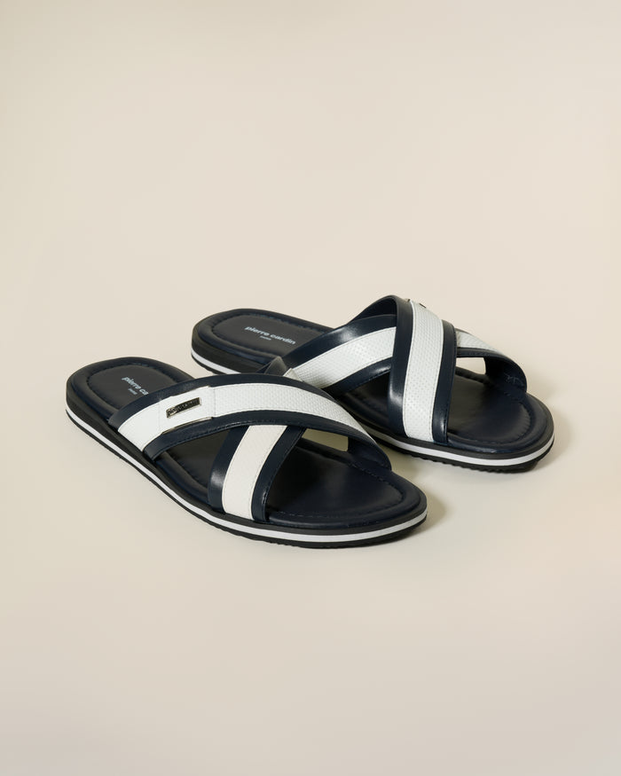 Two Tone Navy Leather Sandals