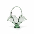 Vintage Light Green Hand-Blown Art Glass Basket Centerpiece
