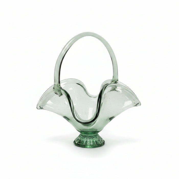 Vintage Light Green Hand-Blown Art Glass Basket Centerpiece