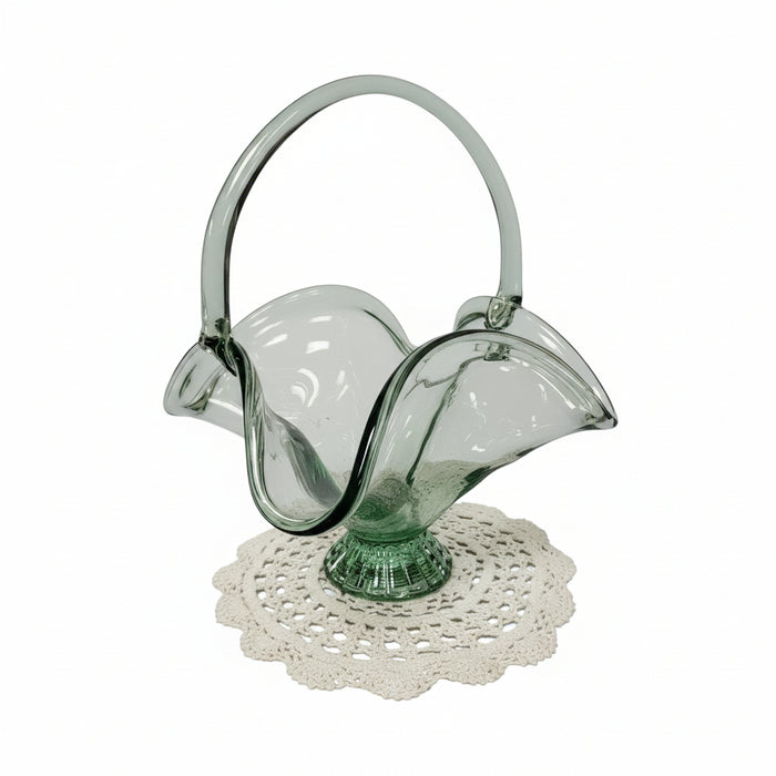 Vintage Light Green Hand-Blown Art Glass Basket Centerpiece
