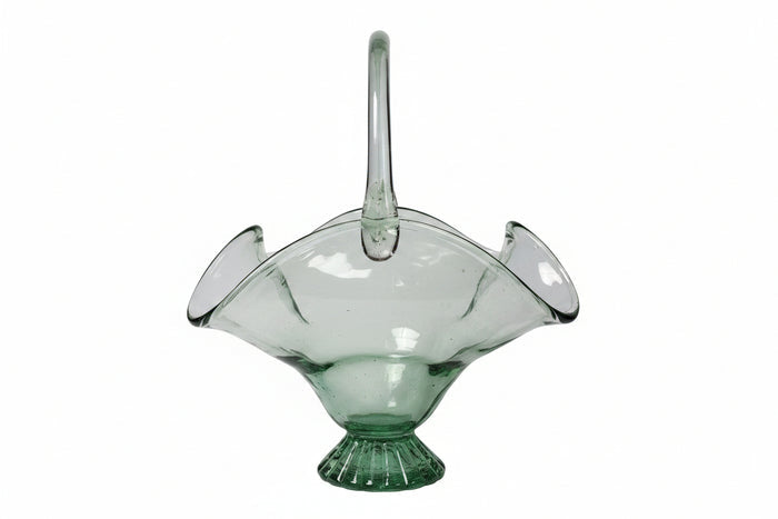 Vintage Light Green Hand-Blown Art Glass Basket Centerpiece