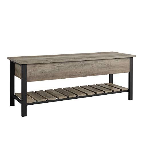 Walker Edison Julian Rustic Farmhouse Lift Top Entry Bench with Bottom Rack, 48 Inch - Grey