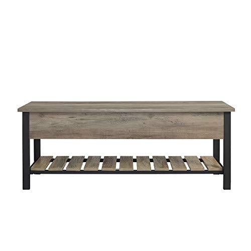 Walker Edison Julian Rustic Farmhouse Lift Top Entry Bench with Bottom Rack, 48 Inch - Grey