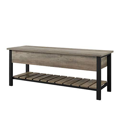Walker Edison Julian Rustic Farmhouse Lift Top Entry Bench with Bottom Rack, 48 Inch - Grey