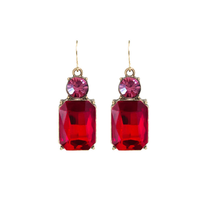 White Leaf Twin Gem Earring In Red & Pink (LTE08RP)