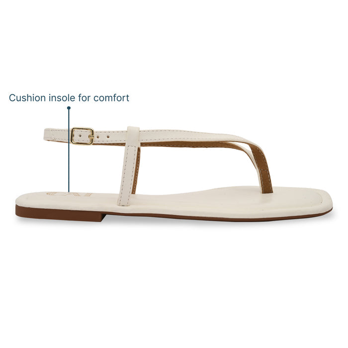 White Thong Backstrap Flats