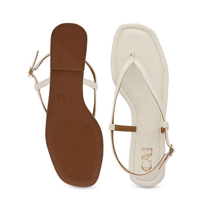 White Thong Backstrap Flats
