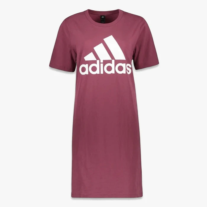 Victory crimson Adidas Women's short sleeve dress with a white logo, displayed flat lay.