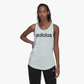 Female model wearing an adidas Womens Link Vest in ice mel, a light green tank top, posing waist-up. Ideal for activewear.