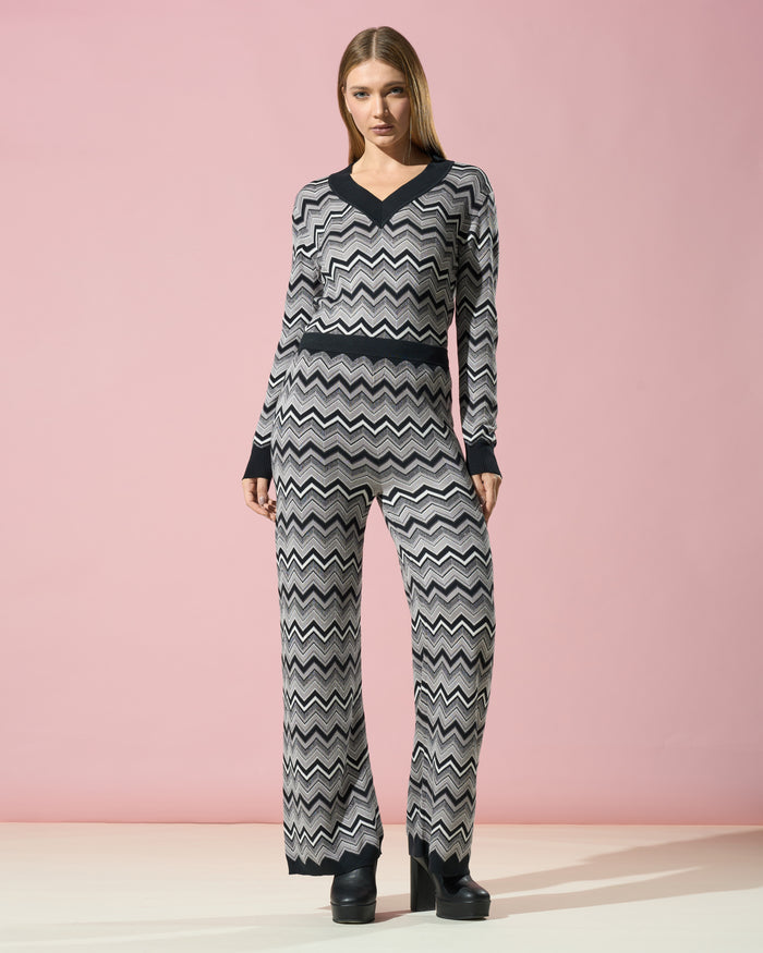 Zig-Zag Pattern Knit Trousers