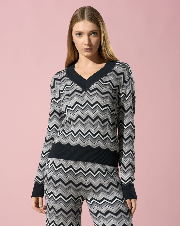 Zig-Zag V-Neck Sweater